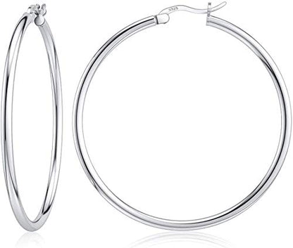 Savlano 925 Sterling silver Round Hoop Earrings for Women Comes in 30MM-65MM - size: 60 Millimeters