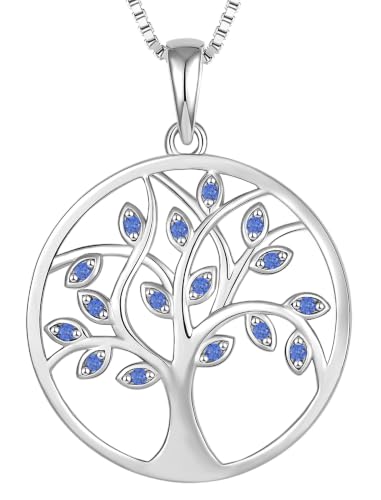 YL 925 Sterling Silver Tree of Life Necklace for Women Round Tree Pendant Birthstone Jewelry for Mom - color: 12-tanzanite-Dec