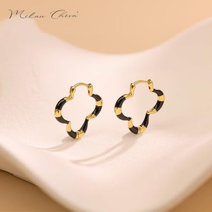 Milan Chiva 14K Gold Plated Small Huggie Dangle Earrings | Lightweight Trendy Heart Dainty Jewelry Hypoallergenic Chunky Gold Hoops Earrings Jewelry Mothers Day Gift for Women - color: I-Black