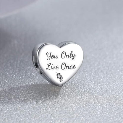 Love Heart Charm Fit for Pandora Charms Bracelets You Only Live Once Charm Birthday Gifts for Women