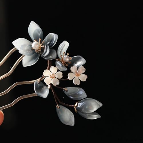 Chinese Hair Sticks,Decorative Hair Fork Pins, Blue and White Floral Design with Pearl Accents Hair Accessories for Women Girls, 4.72 inch