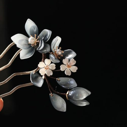 Chinese Hair Sticks,Decorative Hair Fork Pins, Blue and White Floral Design with Pearl Accents Hair Accessories for Women Girls, 4.72 inch