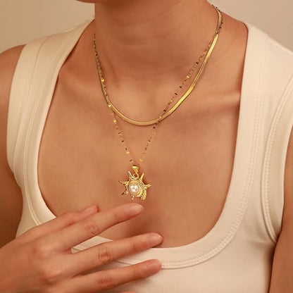 2 PCs Gold Plated Necklace Set for Women - Non Tarnish Jewelry Gift with Fashion Design - style: 2 PCs: Starfish