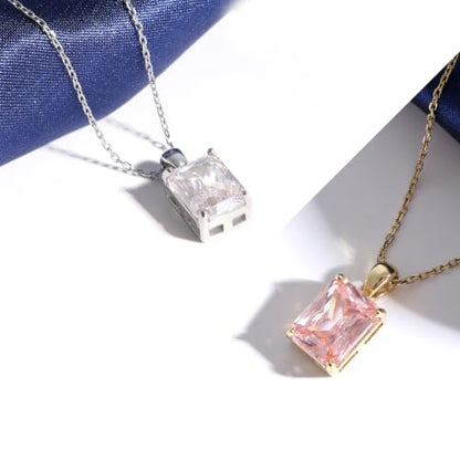 Cubic Zirconia Solitaire Necklace Stainless Steel, Rectangle Color Change Synthetic Alexandrite/Solitaire Necklace Pendant Women - color: Rectangle-Alexandrite-S