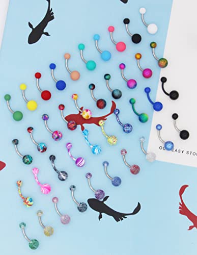 24-50Pcs 14G Stainless Steel Belly Button Rings for Women CZ Screw Navel Bars Body Piercing Jewelry - color: G: 40pcs style 3