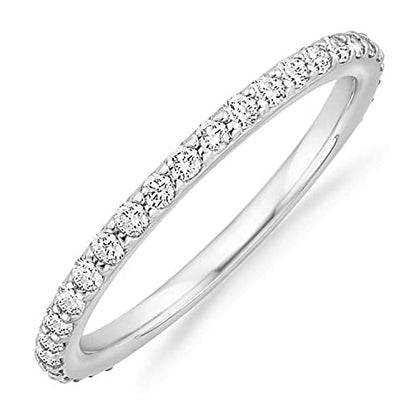 PAVOI 14K Gold Plated Eternity Ring | Stackable Cubic Zirconia Gold Band Ring | Dainty Diamond-Inspired Womens Wedding Jewelry - color: White Gold, size: 7