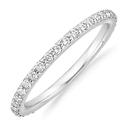 PAVOI 14K Gold Plated Eternity Ring | Stackable Cubic Zirconia Gold Band Ring | Dainty Diamond-Inspired Womens Wedding Jewelry - color: White Gold, size: 4