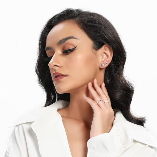 MDFUN Hypoallergenic CZ Stud Earrings Set for Women/Men,6 Pairs 18K Gold Plated Round 3-8mm Clear Cubic Zirconia Earring Pack Jewelry Gift - color: White and Yellow gold-7mm-12 pairs