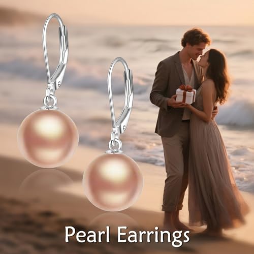 925 Sterling Silver Pearl Leverback Earrings Dangle Drop Jewelry Gifts for Women - style: Champagne Pearl