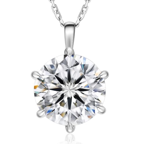 KRKC Moissanite Pendant Solitaire Necklace for Women, 0.5CT/1CT/2CT/3CT/4CT Lab Created Diamond Pendant, 6-Prong, VVS1 Clarity D Color, Adjustable S925 Sterling Silver Chain, 14K White Gold Plated, Anniversary Romantic Gift for Her, Birthday Gifts for Wif
