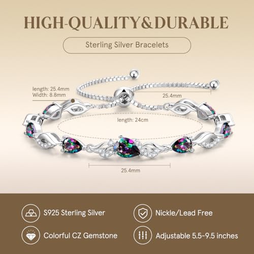 FANCIME Birthstone Teardrop Tennis Bracelet for Women, Sterling Silver 9x7mm main Gemstone Bolo Adjustable Chain Bracelet Fine Jewelry Birthday Gifts for Women Mom Wife Her - color: 06-Alexandrite