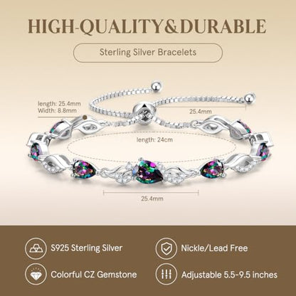 FANCIME Birthstone Teardrop Tennis Bracelet for Women, Sterling Silver 9x7mm main Gemstone Bolo Adjustable Chain Bracelet Fine Jewelry Birthday Gifts for Women Mom Wife Her - color: 06-Alexandrite