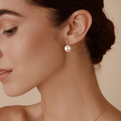 Pearl Drop Earrings for Women | S925 Sterling Silver-plated Hook Dangle Earrings, Lightweight Hypoallergenic Classic Round Pearl Jewelry Gift - color: Silver Hook-White Pearl, size: 12mm