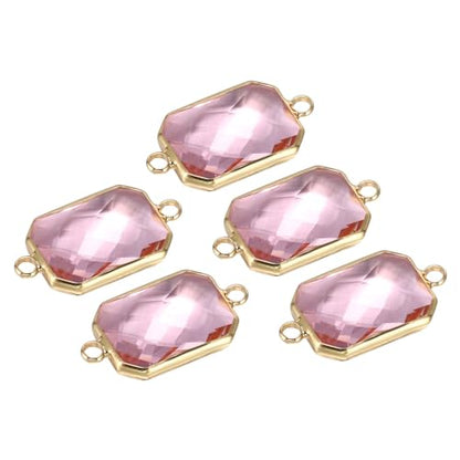PATIKIL Birthstone Connector Link, Diamond Clear Charm Links, Glass Jewelry Findings Crystal Bead Link for Drop Dangle Pendants Necklace Bracelet Earring - color: Pink