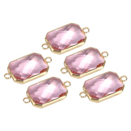 PATIKIL Birthstone Connector Link, Diamond Clear Charm Links, Glass Jewelry Findings Crystal Bead Link for Drop Dangle Pendants Necklace Bracelet Earring - color: Pink