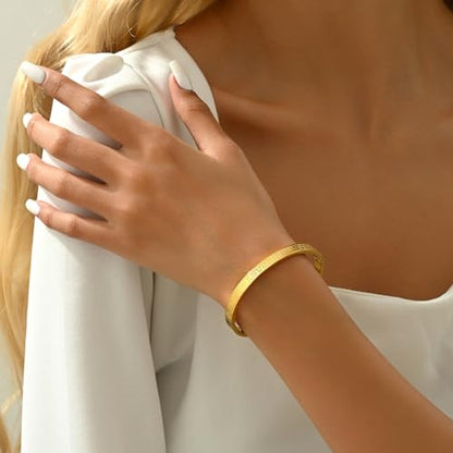 Gold Bangle for Women 18K Gold Plated Bamboo Heart Star Labyrinth Bangle Bracelets Dainty Stainless Steel Jewelry Gifts - color: Labyrinth Bangle-Gold