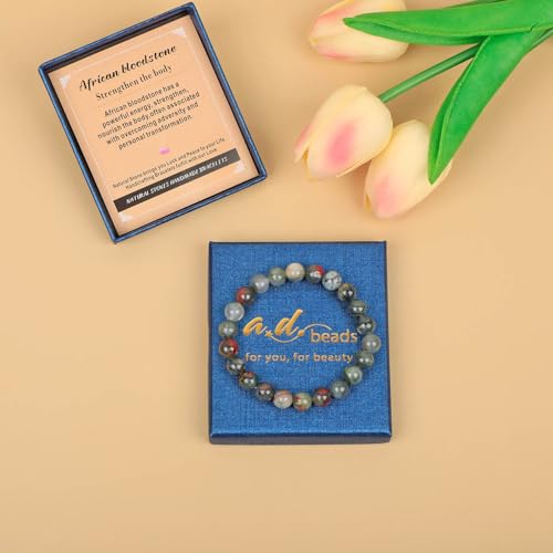 AD Beads Handmade Gemstone Stretch Elastic Bracelet Crystal Healing Reiki Nature's Beauty and Spiritual Essence Unisex (4mm, African Bloodstone (Strengthen the Body)) - color: African Bloodstone (Strengthen the Body), size: 4mm