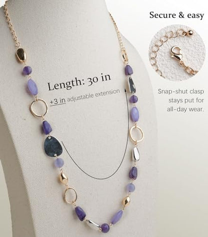 Long Gold Boho Necklaces for Women Beaded Statement Chain Long Necklace Gold Costume Jewelry Birthday Gifts for Her - color: 93-Dark Blue