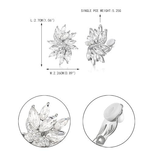 EVER FAITH Sparkly Rhinestone Clip-on Earrings for Women Bride, Fashion Marquise Crystal Cluster Wedding Bridal Stud Earring for Prom Formal Party - color: Clear Silver-Tone