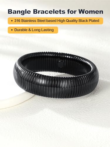 U7 Stretch Bracelets for Women Stainless Steel 18K Gold Plated Bangle Bracelets,Non Tarnish Link Bracelets,10mm,16mm,20mm - color: 03.Balck-20mm