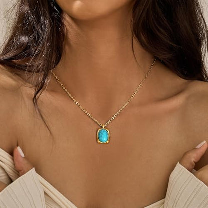 Starain Heart Necklaces for Women Dainty Cubic Zirconia Love Heart Pendant Necklace 18K Gold Plated Chain Trendy Stuff Jewelry - color: M Gold Rectangle Necklace