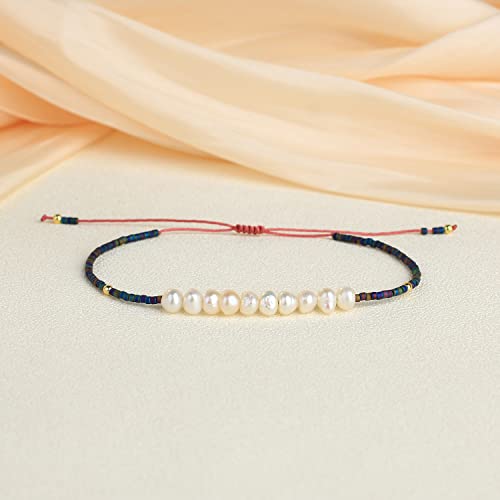 KELITCH Womens Pearl Bracelets Friendship Bracelet Handmade Miyuki Beads Charm Bracelet Holiday Gift - color: Dark Blue R