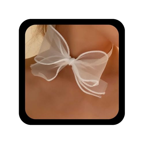 Boho Bow Lace Choker Necklaces Bow Ribbon Necklace Lace Bowknot Necklaces White Velvet Collar Necklace Big Bowtie Choker Cosplay Costume Christmas Halloween Jewelry for Women - color: White