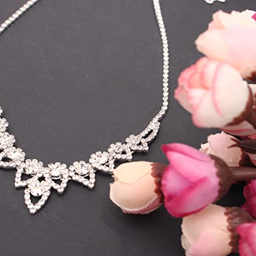 Silver Plated Elegant Necklace Earrings Bride Bridesmaid Jewelry Sets for Wedding Prom Crystal Jewelry Set for Women Costume Accessories - color: 04-Silver Plated