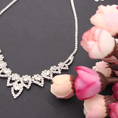 Silver Plated Elegant Necklace Earrings Bride Bridesmaid Jewelry Sets for Wedding Prom Crystal Jewelry Set for Women Costume Accessories - color: 04-Silver Plated
