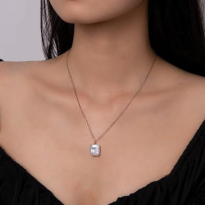 925 Sterling Silver Dainty Freshwater Cultured Pearl Choker Necklace White Genuine Real Pearl Charm Necklaces Jewelry Gifts for Her - color: Baroque-Square-Silver