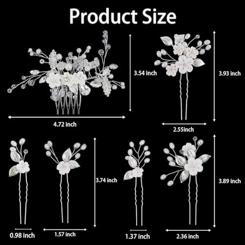 6 Pcs Bridal Flower Wedding Hair Pins Crystal Pearl Hair Clips Headpiece Wedding Hair Accessories Jewelry with Rhinestone for Brides Bridesmaids Women Girls Updo - color: Silver6pcs