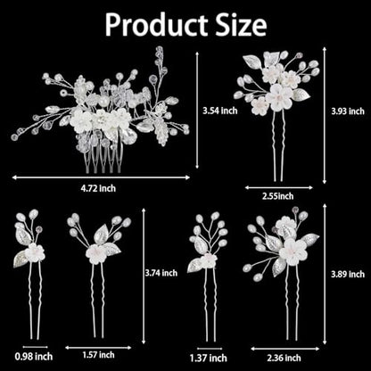6 Pcs Bridal Flower Wedding Hair Pins Crystal Pearl Hair Clips Headpiece Wedding Hair Accessories Jewelry with Rhinestone for Brides Bridesmaids Women Girls Updo - color: Silver6pcs