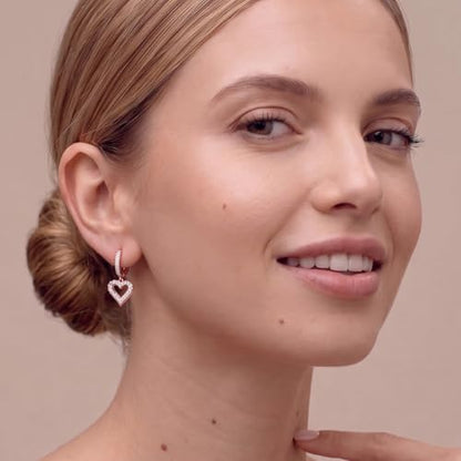 SLUYNZ 925 Sterling Silver CZ Sweet Love Hoop Earrings for Women Teens Hollow Heart Huggie Earrings Drop - color: C-Rose Color