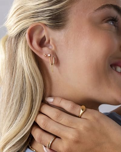 PAVOI 14K Gold Plated 925 Sterling Silver Posts Mini Stud Flat Back Earrings for Women | Helix Cartilage Piercing Jewelry | Dainty Pearl Star Cluster Cubic Zirconia Lotus Climber Screw Backs - style: Climber Stud
