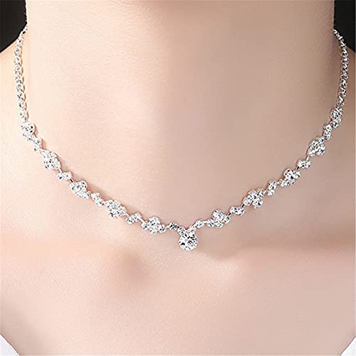 Silver Bridal Earrings and Necklace Set, Crystal Wedding Jewelry Set Gifts for Women