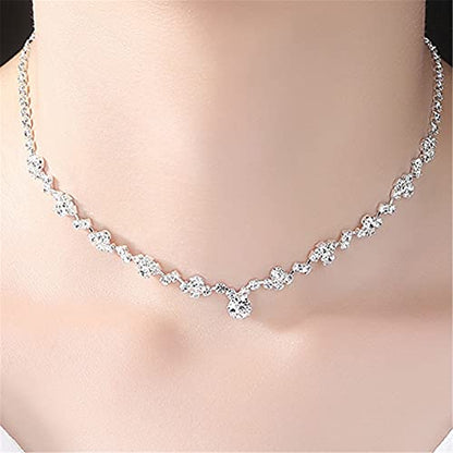 Silver Bridal Earrings and Necklace Set, Crystal Wedding Jewelry Set Gifts for Women