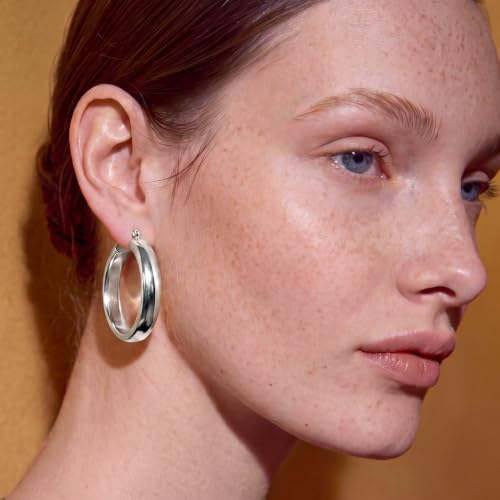 8mm Wide Gold Hoop Earrings for Women Hypoallergenic 925 Sterling Silver post Lightweight Large 14k Chunky Gold Hoop Earrings for Women 20/30/40/50/60mm - color: silver 30mm