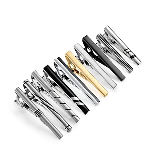 wynameleri Tie Pins for Men Silver Black 3 Pcs 10 PCS Short Tie Clip Set 2.3, 2.4 Inch Business Shirt Necktie Pinch for Men - color: T0310007