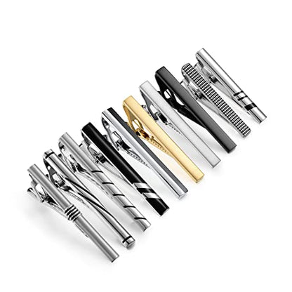 wynameleri Tie Pins for Men Silver Black 3 Pcs 10 PCS Short Tie Clip Set 2.3, 2.4 Inch Business Shirt Necktie Pinch for Men - color: T0310007