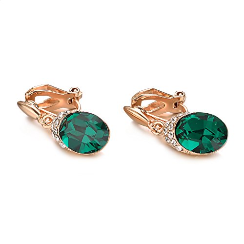 Yoursfs Wedding Clip on Earrings For Women 18K Gold Plated Halo Big Austrian Crystal Dangle Earring Birdal Jewelry - color: Green