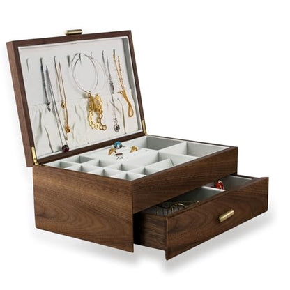 High-end Solid Wood Jewelry Storage Box Ladies Retro Wooden Necklace Jewelry Bracelet Watch Display Box Handmade Wedding Birthday Anniversary Jewelry Collection Box(Double Layer) - size: double layer