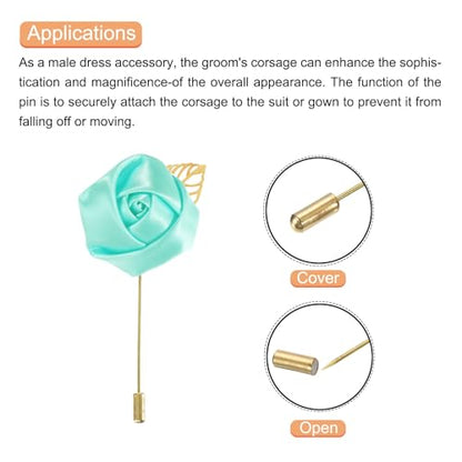 MECCANIXITY Groom Boutonnieres Rose Boutonnieres Pins for Wedding - color: Light Green