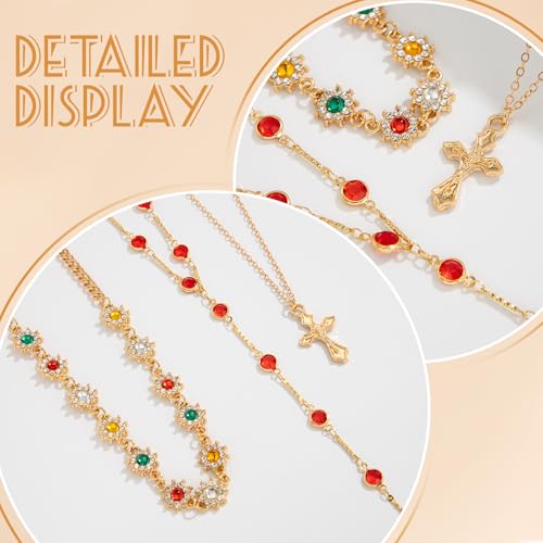 Layered Cross Necklace Set for Women, Layered Choker Necklaces Trendy Jewelry, Colorful Enamel Beaded Y-Shaped Lariat Necklace, Boho Multilayer Cross Necklace for Party and Daily Wear - color: Gold-03