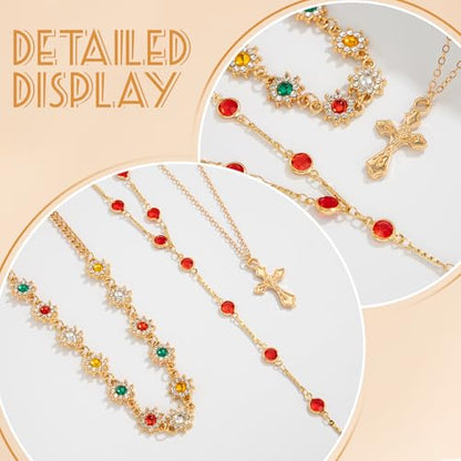 Layered Cross Necklace Set for Women, Layered Choker Necklaces Trendy Jewelry, Colorful Enamel Beaded Y-Shaped Lariat Necklace, Boho Multilayer Cross Necklace for Party and Daily Wear - color: Gold-03