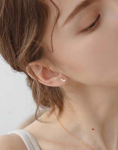 Cubic Zirconia Crawler Cartilage Labret Stud Earrings for Women Girls 925 Sterling Silver Crystal Leaf Tragus Monroe Climber Studs Lip Nose Ring Dainty Body Piercing Jewelry Gifts 16G