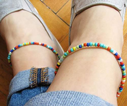 Starain Small Bead Anklets for Women Beach Foot Ankle Bracelet Cute Colorful Boho Beaded Anklets 8 inches - color: Sing layerd seed bead anklet
