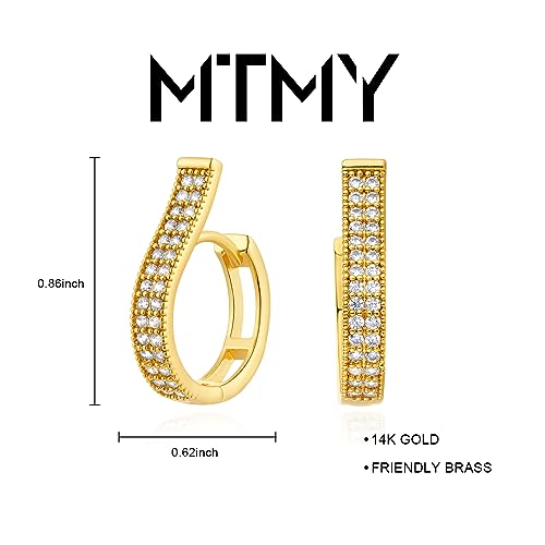 Huggie Hoop Earrings 14K Gold Plated Cubic Zirconia Dainty Simple Cute Beads Elegant CZ Circle Small Hoop Earring for Women Minimalist Handmade Hypoallergenic Jewelry - color: CZ- strip