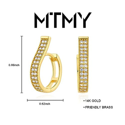 Huggie Hoop Earrings 14K Gold Plated Cubic Zirconia Dainty Simple Cute Beads Elegant CZ Circle Small Hoop Earring for Women Minimalist Handmade Hypoallergenic Jewelry - color: CZ- strip