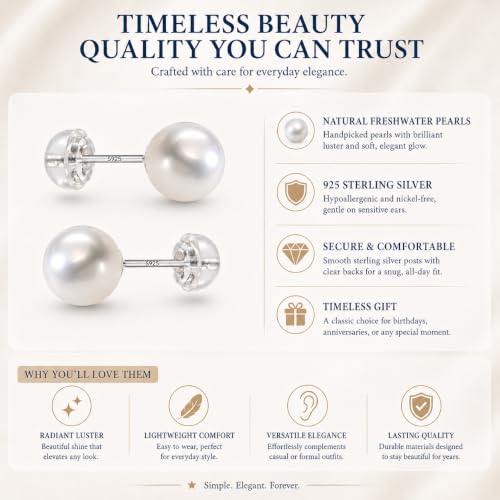 Freshwater Pearl Studs | AAA+Quality | 925 Silver | Nickel-Free、Hypoallergenic