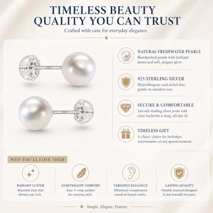 Freshwater Pearl Studs | AAA+Quality | 925 Silver | Nickel-Free、Hypoallergenic